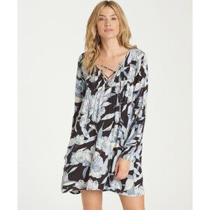 Billabong Just Like You Lace-Up Shift Dress Tunic Floral Blue XS NWT